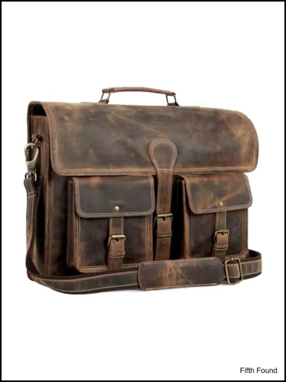 18 Inch Buffalo Leather Laptop Briefcase Messenger Bag Multi Section Unisex